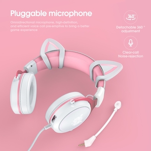<span class=keywords><strong>Onikuma</strong></span> หูฟังสำหรับเล่นเกมแบบมีสาย LED แมวสีชมพู <span class=keywords><strong>X10</strong></span>พร้อมไมค์และอะแดปเตอร์รถยนต์แบบถอดออกได้สำหรับเล่นเกมและเล่นเกม - Product Image 6