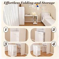 Bureau pliable extensible avec étagères de rangement. Table Murphy escamotable, design blanc peu encombrant pour bureau à domicile, chambre à coucher