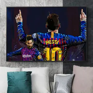 阿根廷足球明星梅西油画墙上艺术海报和室内装饰足球巨星肖像图片