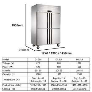 Congelador Comercial Vertical de 4 Puertas, Congelador Vertical con Puerta de Vidrio, Refrigerador Comercial para Alimentos D10-L4 para Restaurantes - Product Image 2