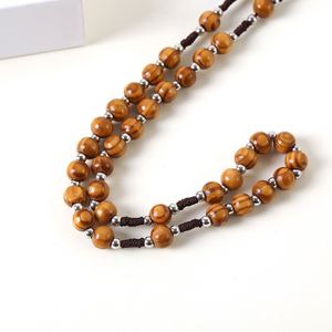 Rosario Católico con Cruz y Crucifijo, Cuentas de Madera Natural de 10mm, Aleación de Zinc Tejida, Joyería Cristiana de Jesús, Venta al Por Mayor - Product Image 6