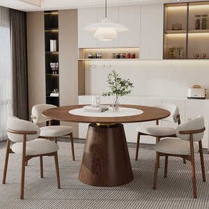 Обеденный стол из массива скандинавского дерева с круглой столешницей из сланца и встроенной вращающейся подставкой Lazy Susan для дома и ресторана - Product Image 2