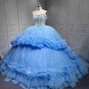ชุดเดรสราตรียาว16ชั้นสีฟ้า Lsmu77 - Product Image 6