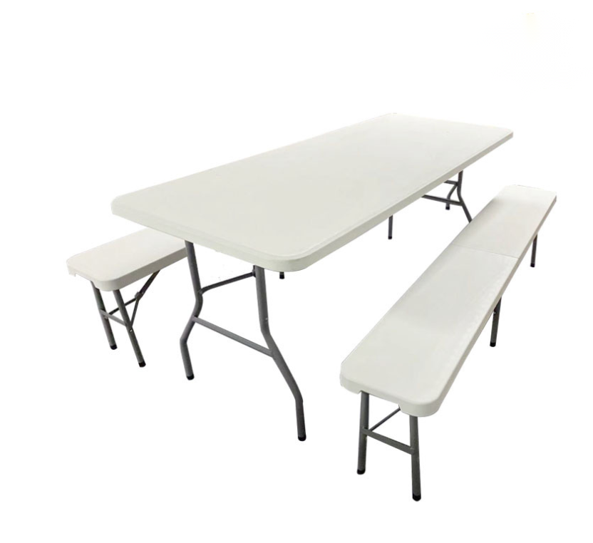 Wholesale Foldable White Plastic Beer Table and Bench Set for Outdoor Beer Festival Garden Barbecue and Picnic Use