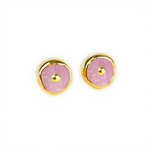 Natural Raw Rose Quartz Ethnic Gold-Plated Sterling <b>Silver</b> <b>Stud</b> Earrings Gemstone Rough Stone Shape Nickel-Free Anniversary - Product Image 1