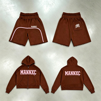 Ensemble 2 pièces pour homme : sweat à capuche court zippé et short double couche à ourlet brut avec logo personnalisé brodé ou imprimé