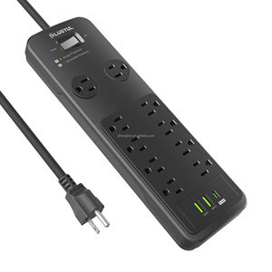 Multiprise anti-surtension 10 prises 1530J noire avec ports USB 2A+1C, en cuivre et ABS ignifuge, avec 2 indicateurs, certifiée ETL - Product Image 1