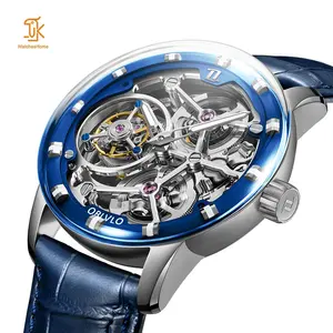 Sanyin Luxe Vliegende Tourbillon Horloge Voor Mannen Automatisch Skelet Lederen Mechanische Horloges