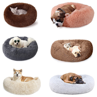 Lit pour chien en peluche de luxe RTS 2024, doux, en fausse fourrure, confortable, en forme de donut, écologique et lavable pour une utilisation en extérieur