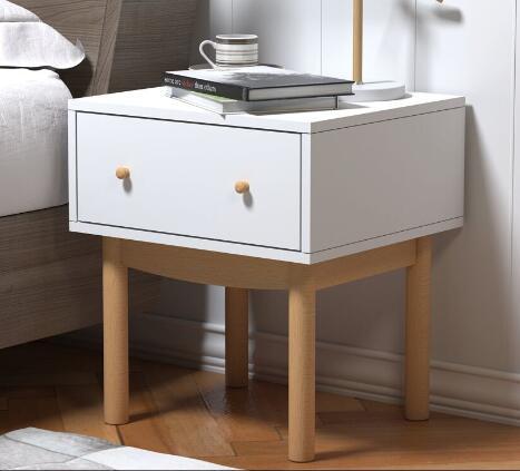 Blanc Table D'appoint Chevet avec Tiroir De Rangement Solides Jambes En Bois Meubles De Salon