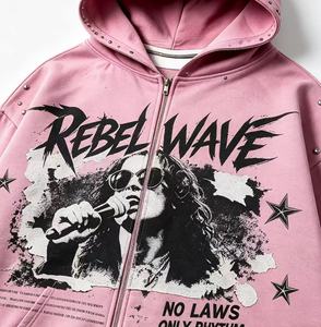 Felpa con Cappuccio Rosa <span class=keywords><strong>Rock</strong></span> <span class=keywords><strong>Band</strong></span>, Personalizzabile, Etichetta Privata, OEM ODM, Cotone Pesante, Streetwear, Basso MOQ, Logo Personalizzato - Product Image 2