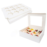 Boîte à gâteau en papier kraft personnalisée en gros avec fenêtre festonnée, couvercle à rabat et insert séparateur, emballage de desserts à 2, 4, 6 ou 12 compartiments