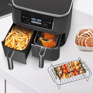 Grille <span class=keywords><strong>de</strong></span> friteuse à air en acier inoxydable 201 - Étagère <span class=keywords><strong>de</strong></span> cuisson rectangulaire à double niveau pour friteuses à air à double panier - Product Image 4
