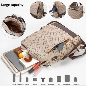 <b>Lady</b> Luxury Office <b>Backpack</b> Casual Travel Pvc <b>Backpack</b> Women Retro Classic Printing Shoulder <b>Backpack</b> - Product Image 6