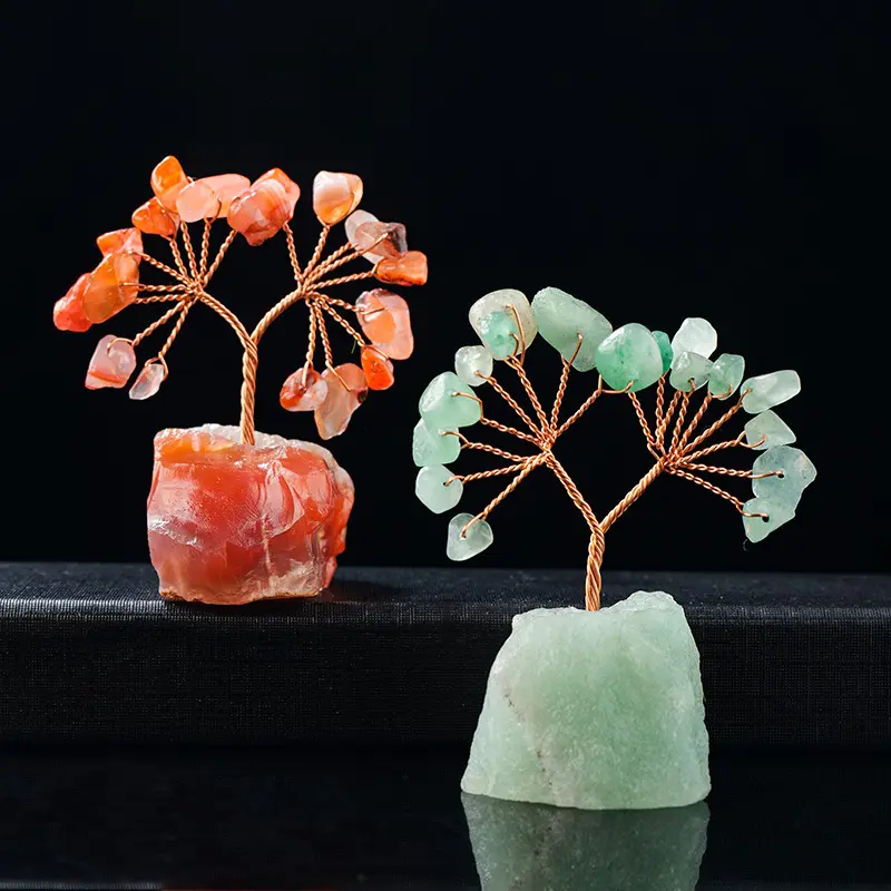 Best Price Natural Coloured Raw Stone Base Flower Tree Crystal Stone Crafts For Home Decoration