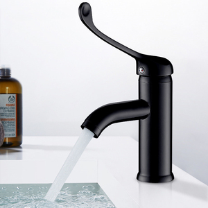 Grifo de latón para laboratorio médico con mango largo en ángulo, grifo mezclador de agua fría <span class=keywords><strong>y</strong></span> caliente negro mate para hospitales, clínicas <span class=keywords><strong>y</strong></span> laboratorios - Product Image 4