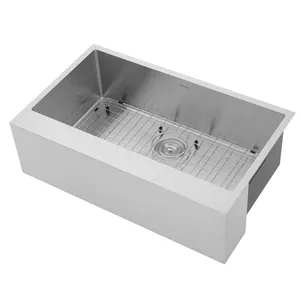 Modern Brushed 304 Stainless Steel Farm house Kitchen Sink With Apron and SS Grid