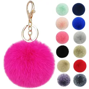 Vente en gros en vrac Sac Charms Multicolore 8cm Grande Boule de Fourrure de Lapin Peluche Pom Pom Porte-clés pour Femmes