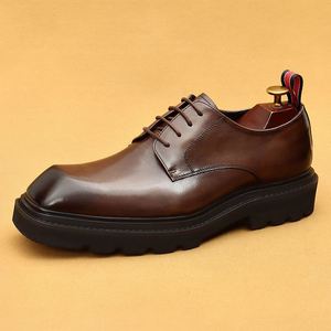Chaussures habillées pour hommes en cuir véritable, style Derby, à bout carré, légères, respirantes, antidérapantes, à lacets, pour le bureau, toutes saisons - Product Image 6
