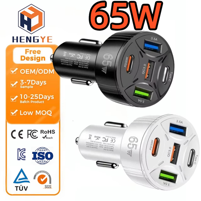 65W 5 in 1 Car Charger USB C PD3.0 PPS Quick Charging 12V 24V Multi Port Vehicle Adapter 65w Usb c Fast Charger OEM Factory