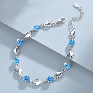 Nuovo Set di <span class=keywords><strong>Collana</strong></span> e Bracciale con Ciondolo in Cristallo Blu, Bracciale a <span class=keywords><strong>Cuore</strong></span> in Stile Coreano, Gioielli alla Moda, Regalo all'Ingrosso - Product Image 3
