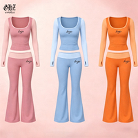 Ensemble deux pièces moulant sexy personnalisé pour femme : haut court zippé à manches raglan et leggings de yoga ajustés à revers – Tenue décontractée