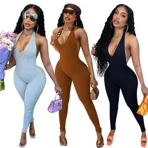 Summer Backless Bodycon Jumpsuits Playsuits Halter Yoga One Piece Workout Romper Women's Bodysuit For Women Sexy