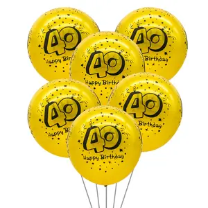 12英寸2.8克圆形印花乳胶气球热金热银40岁生日气球派对装饰品