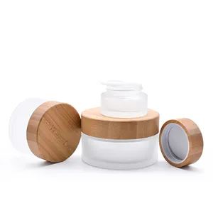 Luxury skin care empty lip balm container5ml 15ml 30ml 50ml 100ml wooden bamboo cosmetic glass jar