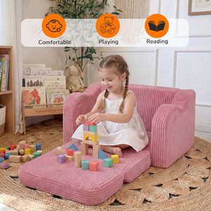 Canapé multifonctionnel 2-en-1 en velours côtelé pour enfants, chaise pour tout-petits, canapé de jeu avec housse amovible – Vente en gros directe usine OEM - Product Image 2