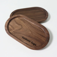 Plateaux de service en bois de noyer noir écologiques, logo personnalisé, plateau de service ovale en bois, assiette