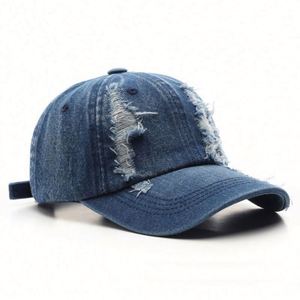 Casquette de baseball en jean délavé vintage de haute qualité, style déchiré - Product Image 4