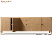 Buffet moderne en chêne clair avec 3 tiroirs et 4 portes, en bois massif, pour salon
