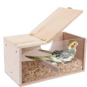 Parakeet Nesting Box Transparent Bird House for Cage Natural Wood Breeding Box for Parrot