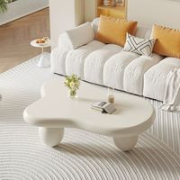 Table basse moderne et simple pour salon, petite maison, style luxe léger, plateau en bois couleur crème nuage, cadre en PVC