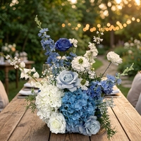 Composition florale artificielle personnalisée en soie bleue, Hortensia, Delphinium, Rose bleue et Orchidée, pour arche, durable, pour mariage