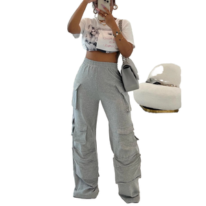 Jeans Ajustados Elásticos para Mujer, con Cordones de Fibra de Bambú/Algodón Lavado a la Piedra, Cintura Elástica y Bolsillos Tipo Cargo - Product Image 1
