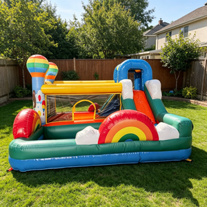 Château gonflable commercial arc-en-ciel avec toboggan et piscine à balles en PVC pour location de fêtes d'enfants - Product Image 4