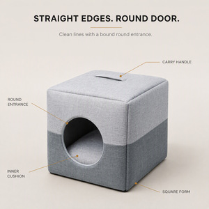 Lit cube pour chat en tissu gris, maison pour chat d'intérieur, abri pour chat, amovible et lavable - Product Image 4