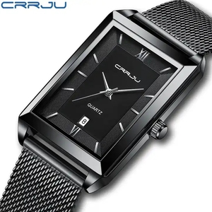 นาฬิกาข้อมือ CRRJU 2197 รุ่นใหม่ สีทอง สำหรับผู้ชาย ทรงเหลี่ยม นาฬิกาผู้ชายสุดหรู ดีไซน์ใหม่ สายสแตนเลสสตีล ควอตซ์ กันน้ำ - Product Image 3