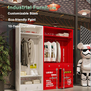 ชั้นวางเสื้อผ้าสไตล์อุตสาหกรรมแบบเปิดพร้อมคุณสมบัติปรับได้สำหรับร้านบูติกบ้านห้องนอนตู้เสื้อผ้า - Product Image 1