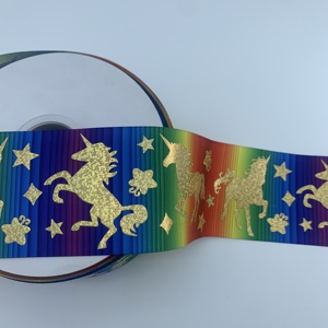 Cinta de grogrén con estampado de lámina dorada con temática de <span class=keywords><strong>unicornio</strong></span>, cinta degradada en colores pastel arcoíris para envolver regalos, lazos para el cabello y manualidades infantiles - Product Image 2