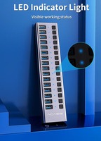 Hub USB 3.2 Gen2 10 Gbps à 16 ports, station d'accueil USB C 17-en-1 avec interrupteurs d'alimentation individuels, PD30W, aluminium