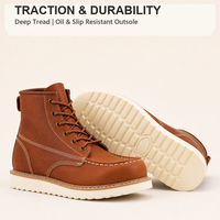 Sepatu Kerja Kulit Full Grain Model Moc Toe Anti Minyak dan Anti Selip dengan Sol Wedge Jahitan
