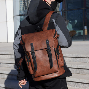 Fashion School <b>Backpack</b> Retro Pu Leather Daily Travel Waterproof Business <b>Backpack</b> Laptop Wholesale Best-selling Men and Women - Product Image 3