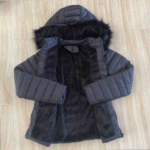 Brazil Solid Black Removable Hood Fur Collar <strong>Arctic</strong> Velvet Women Padding <strong>Jacket</strong>