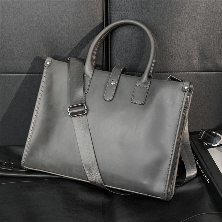 Men's Korean Style Trendy Grey Briefcase – Laptop & Document Messenger Shoulder Bag - View 2