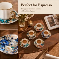 Ensemble tasse et soucoupe à café en céramique style américain portable Phnom Penh, motif floral paon, service à thé et café vintage pour l'après-midi