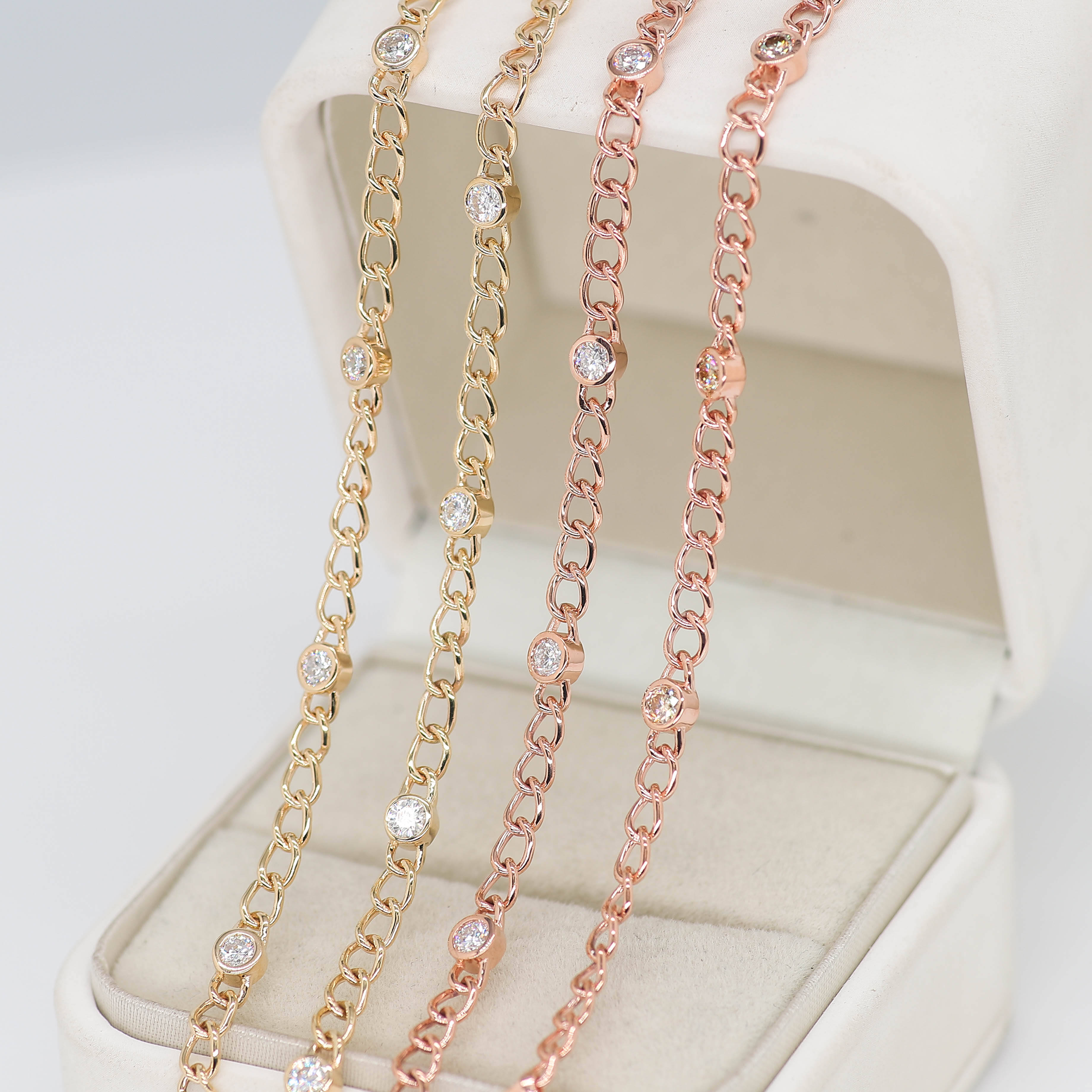 โซ่ทอง14K 3มม. พร้อมเพชรห้องปฏิบัติการ2มม.