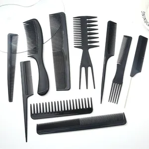 Sisir potong rambut Salon, profesional 10 buah/set sisir pemangkas Anti statis sisir ekor tahan panas
